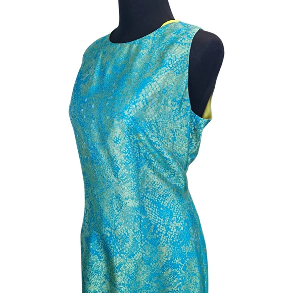 Elie Tahari Silk Blend Iridescent Teal and Green Sleeveless Sheath Dress Sz 10 - Picture 7 of 16